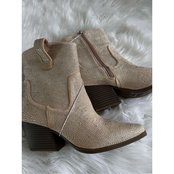Sparkly western boots with little shiny diamonds, off-white/tan color small size - Picture 2 of 5